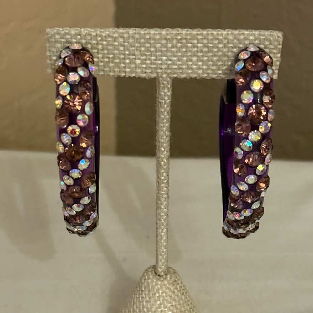 Fashion Rhinestone Bling Heart Dangle Hoop Purple Earrings So Sooo Pretty!